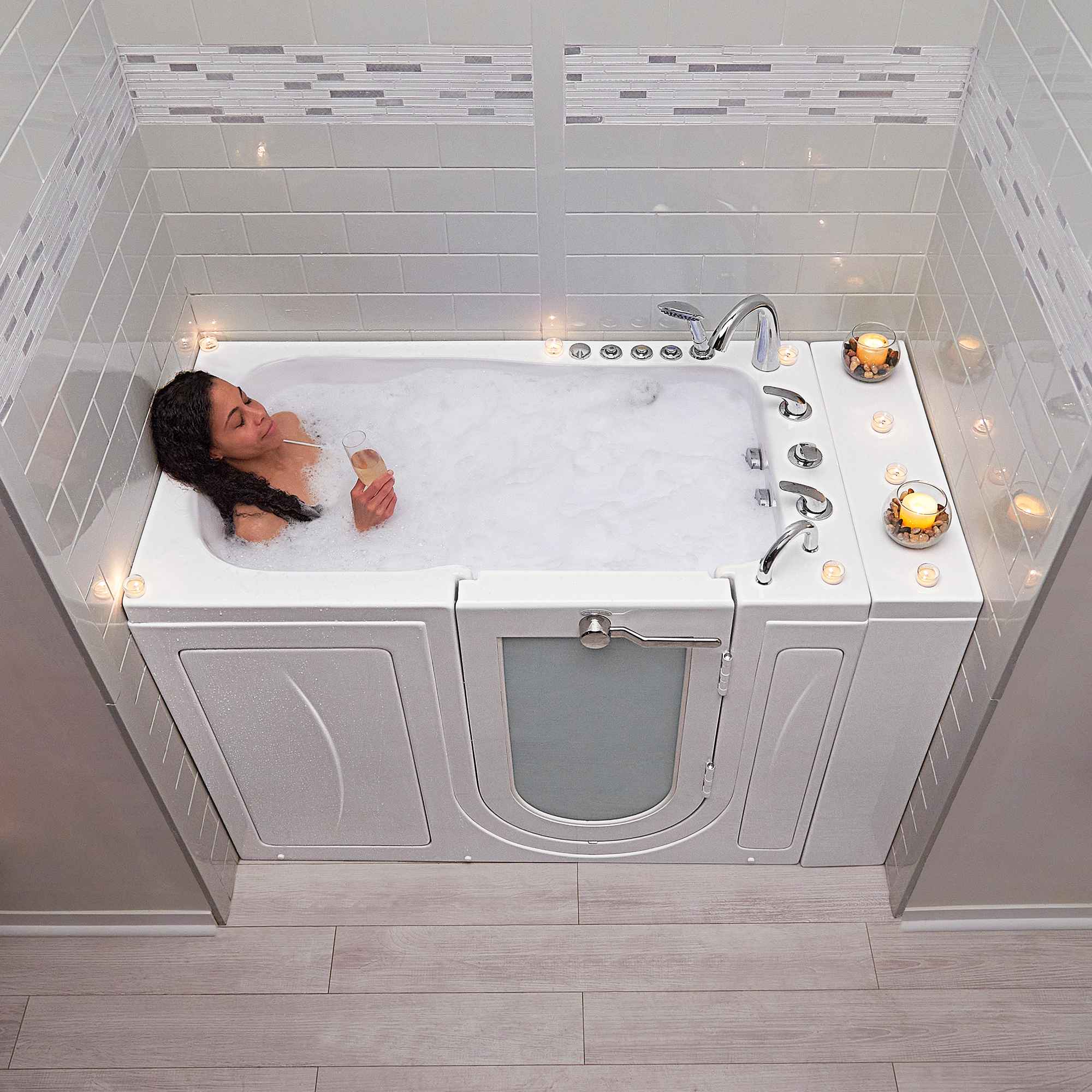 Ella Capri 30"x52" Acrylic Air and Hydro Massage Walk-In Bathtub with Outward Swing Door, 5 Piece Fast Fill Faucet, 2" Dual Drain Bath Tub Ella's Bubbles
