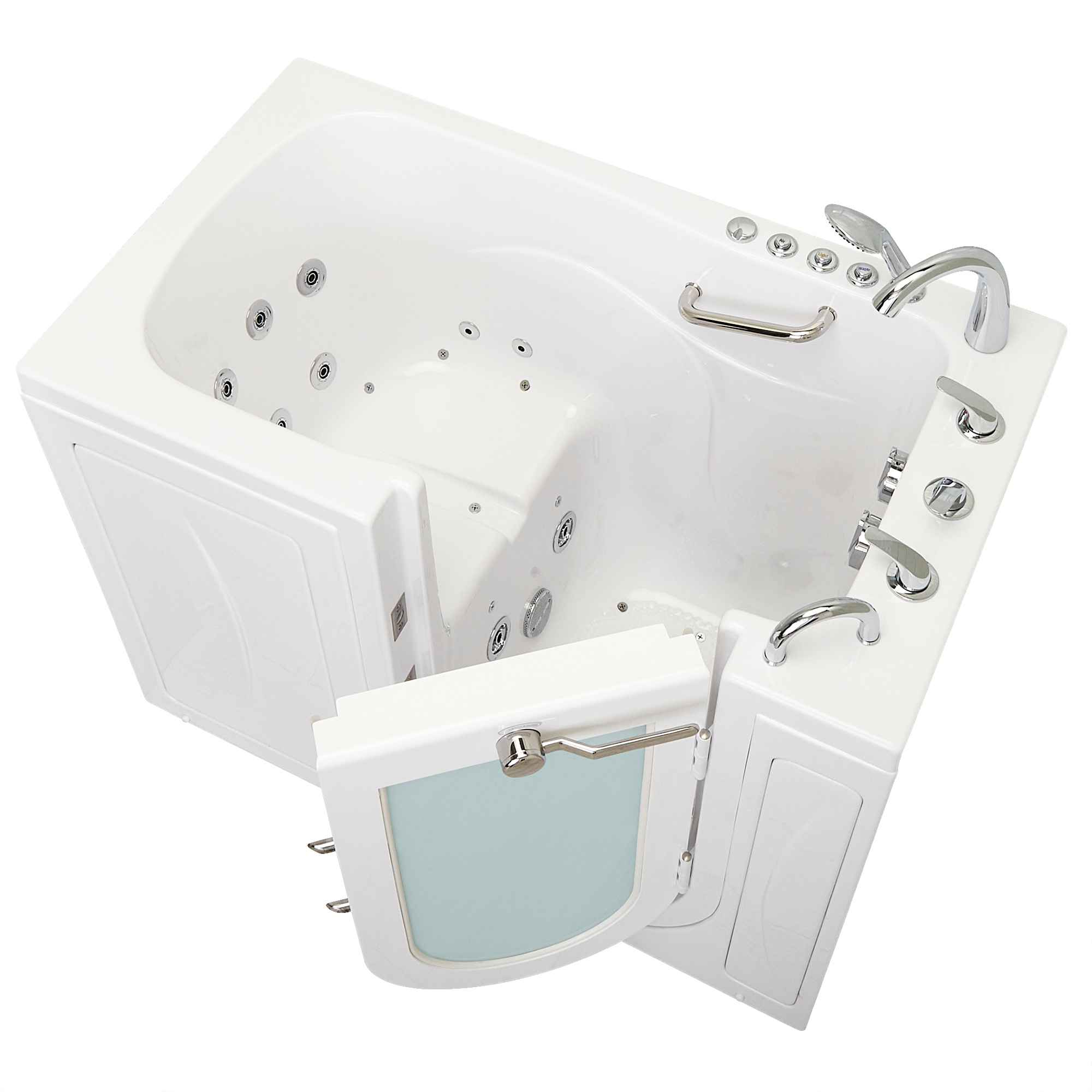 Ella Capri 30"x52" Acrylic Air and Hydro Massage Walk-In Bathtub with Outward Swing Door, 5 Piece Fast Fill Faucet, 2" Dual Drain Bath Tub Ella's Bubbles