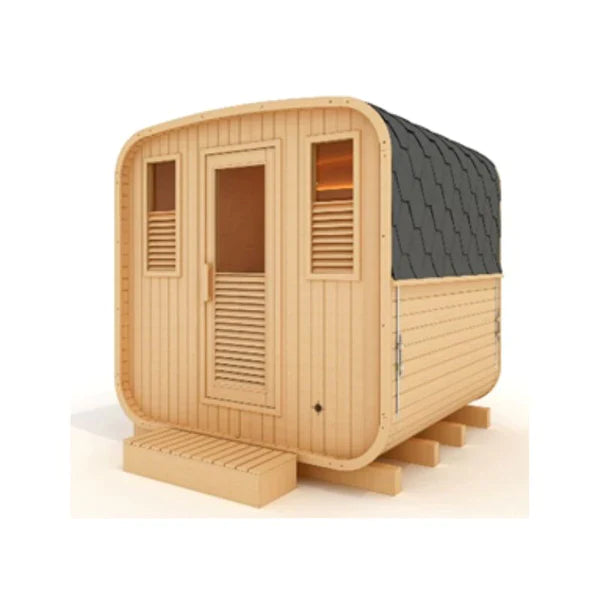 Golden Designs Zurich 4 Person Barrel Sauna with Bronze Privacy Door - Traditional Steam Sauna Barrel Steam Sauna Golden Designs