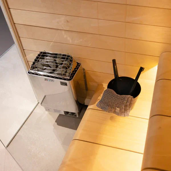 Harvia KIP Series 3kW Stainless Steel Electric Sauna Heater at 240V 1PH with Built-In Time and Temperature Controls Harvia