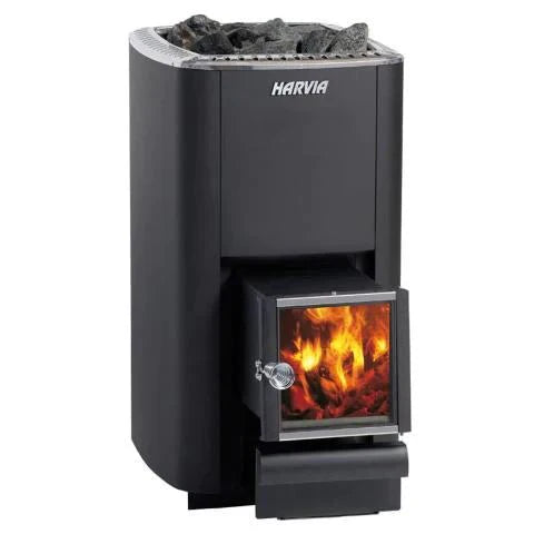 Harvia M Series 16.5kW Wood Sauna Stove w/ Exterior Feed Harvia Black With Stones (10-15cm Split Face Sauna Stones)