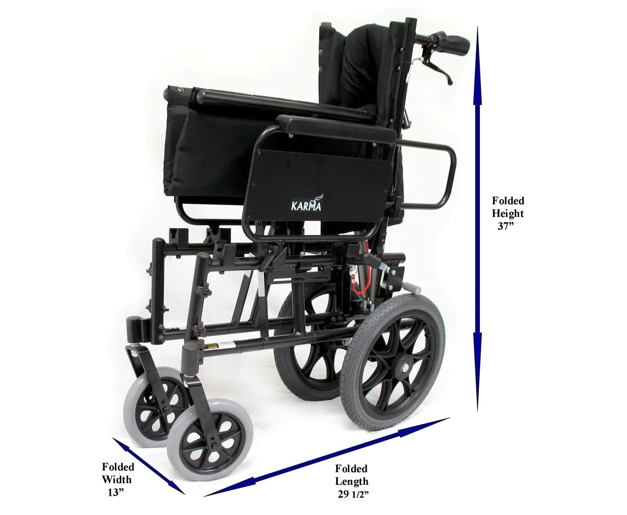 Karman KM-5000-TP Transport Lightweight Reclining Wheelchair with Removable Desk Armrest Reclining Wheelchairs Karman Healthcare