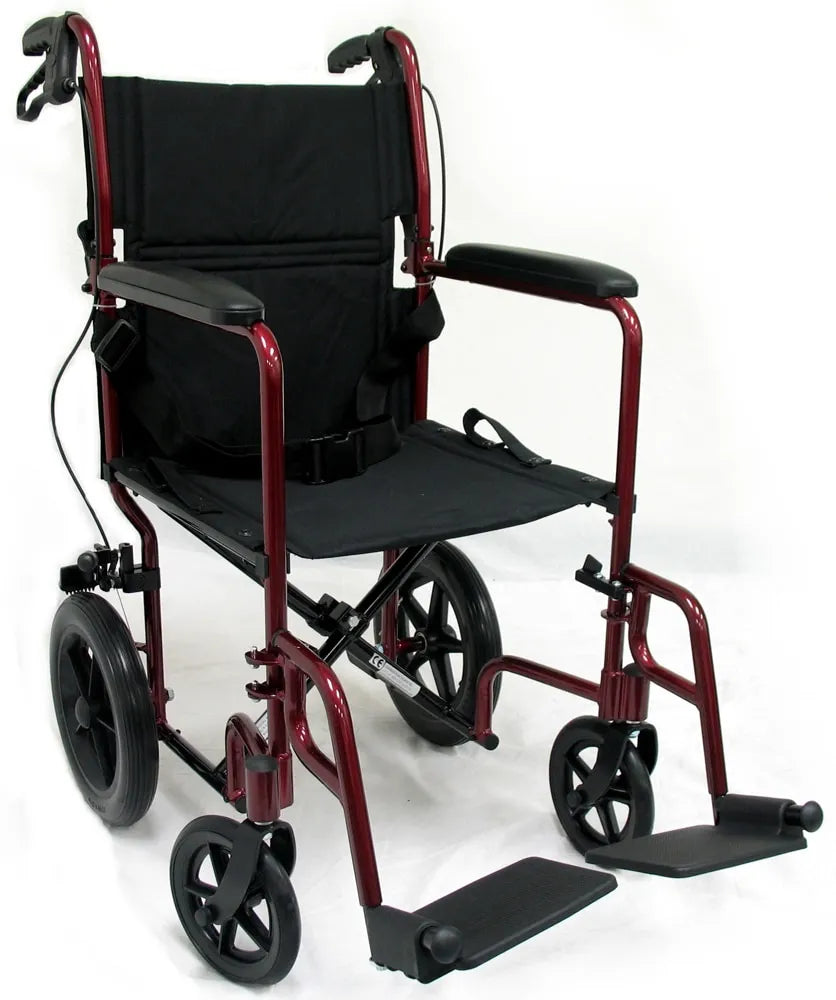 Karman LT-1000HB Lightweight Transport Chair with Hand Brakes and Removable Footrest transport wheelchairs Karman Healthcare Burgundy