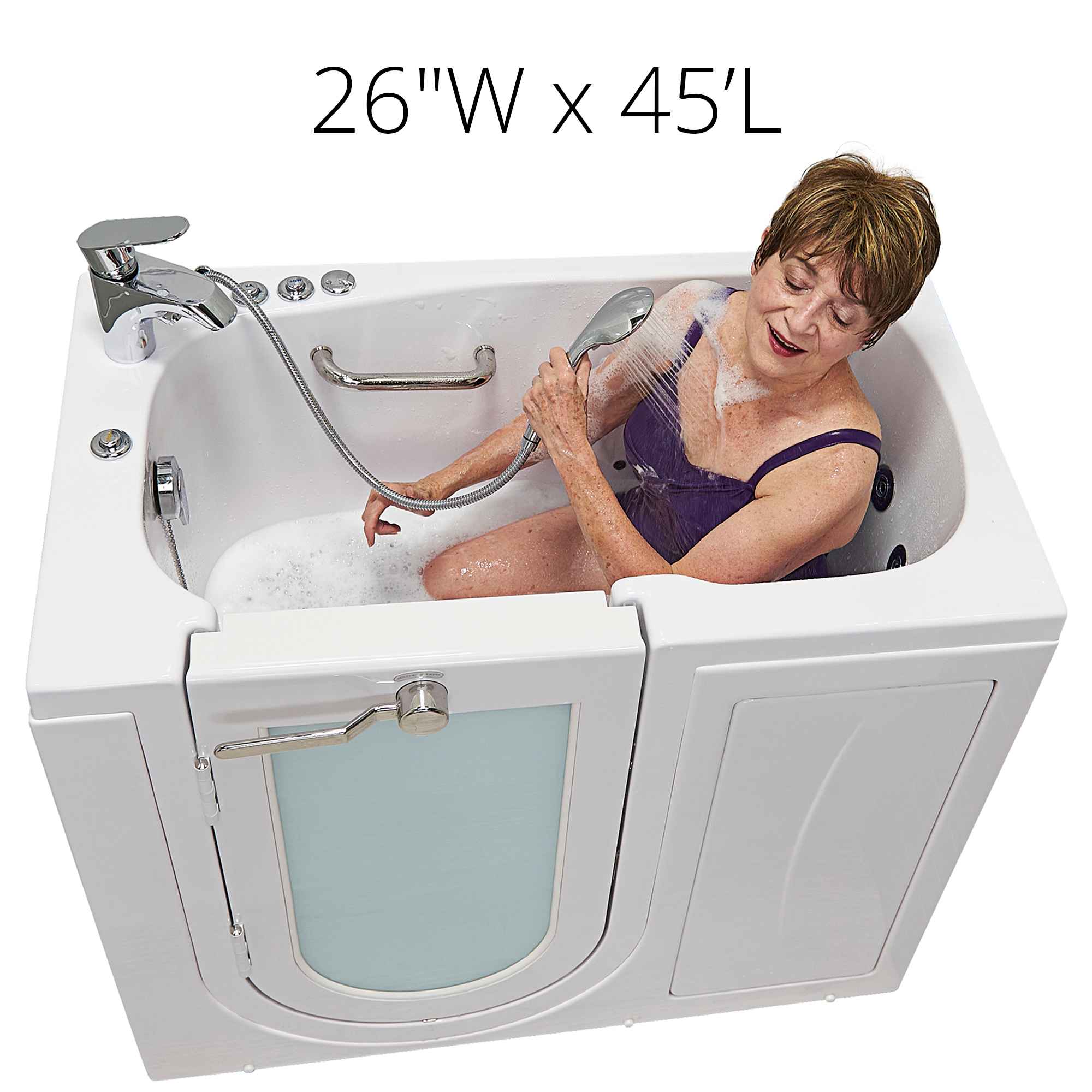 Ella Mobile 26"x45" Acrylic Air and Hydro Massage Walk-In Bathtub with Outward Swing Door, 2 Piece Fast Fill Faucet, 2" Drain Bath Tub Ella's Bubbles