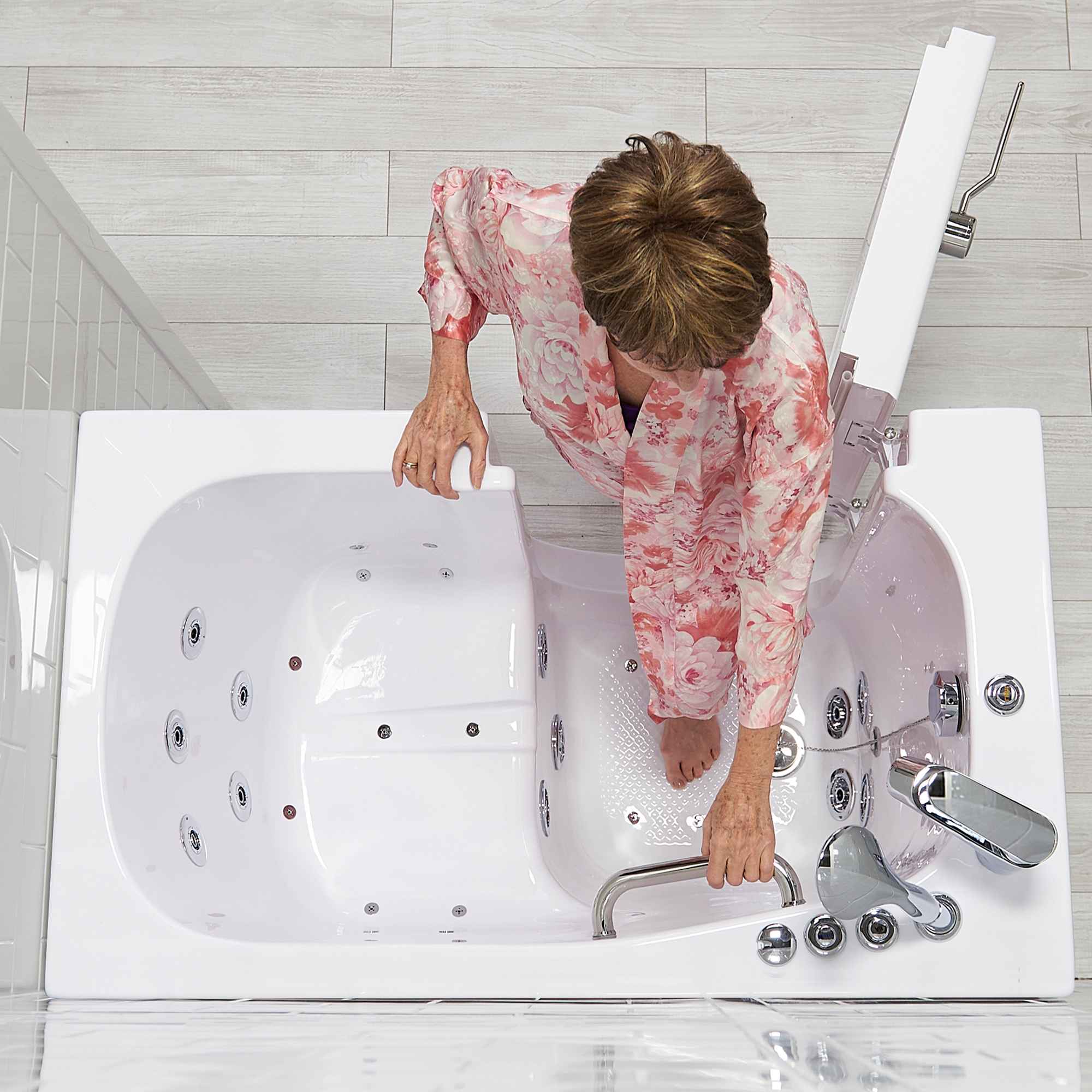 Ella Mobile 26"x45" Acrylic Air and Hydro Massage Walk-In Bathtub with Outward Swing Door, 2 Piece Fast Fill Faucet, 2" Drain Bath Tub Ella's Bubbles
