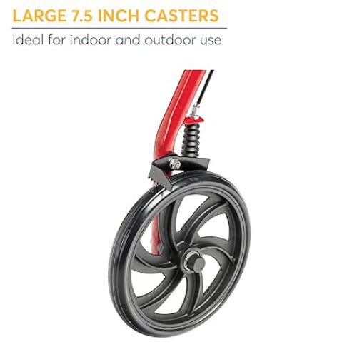 Drive Medical Aluminum Rollator Four Wheel with Pouch and Padded Seat, Red Rollators Drive Medical