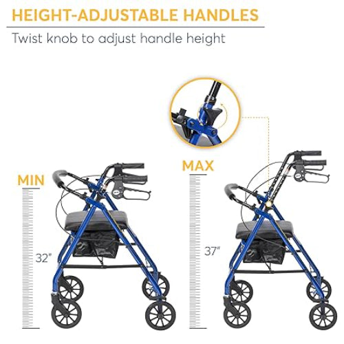 Drive Medical Aluminum Rollator 4 Wheel with Pouch and Padded Seat Blue, 2 pack Rollators Drive Medical