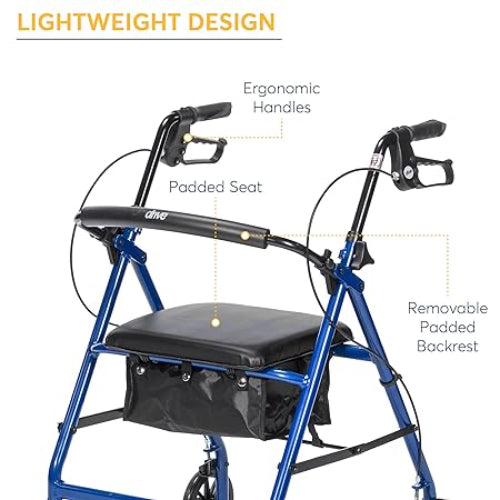 Drive Medical Aluminum Rollator 4 Wheel with Pouch and Padded Seat Blue, 2 pack Rollators Drive Medical