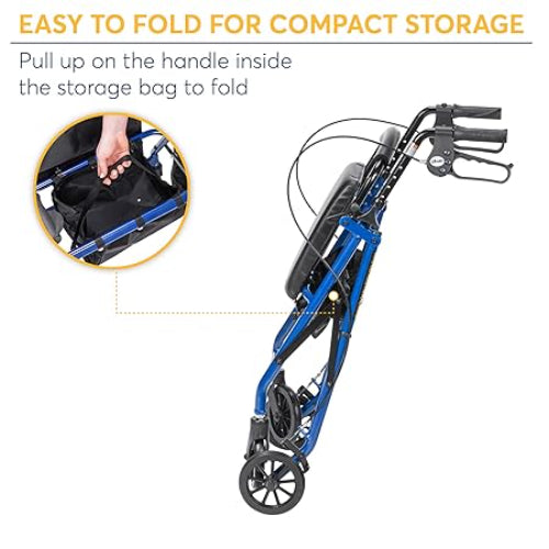 Drive Medical Aluminum Rollator 4 Wheel with Pouch and Padded Seat Blue, 2 pack Rollators Drive Medical