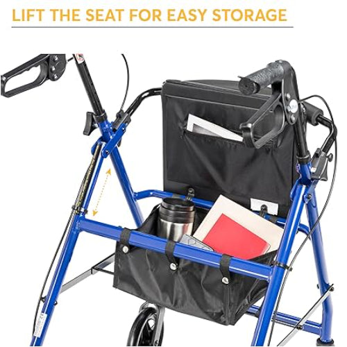 Drive Medical Aluminum Rollator 4 Wheel with Pouch and Padded Seat Blue, 2 pack Rollators Drive Medical