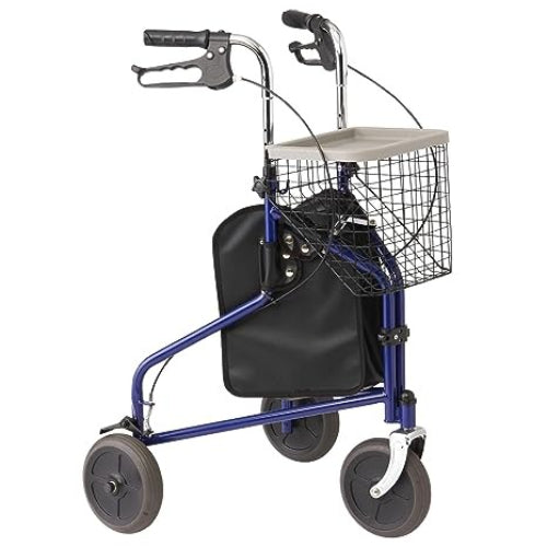 Drive Medical Rollator 3 Wheeled with Pouch and Basket Loop Brake-Flame Blue 3-Wheel Rollators Drive Medical Default Title