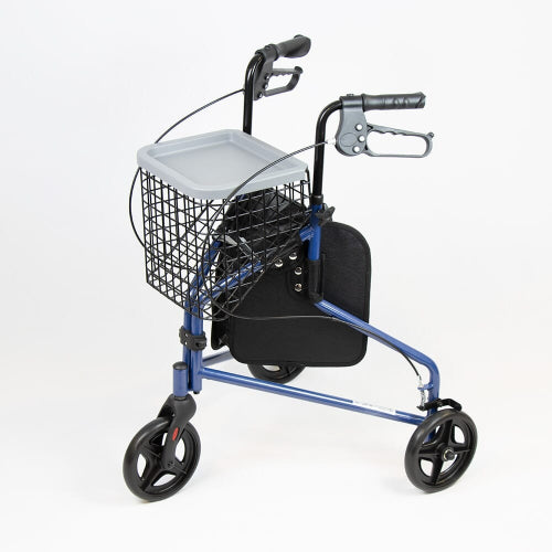 Drive Medical Rollator 3 Wheeled with Pouch and Basket Loop Brake-Flame Blue 3-Wheel Rollators Drive Medical