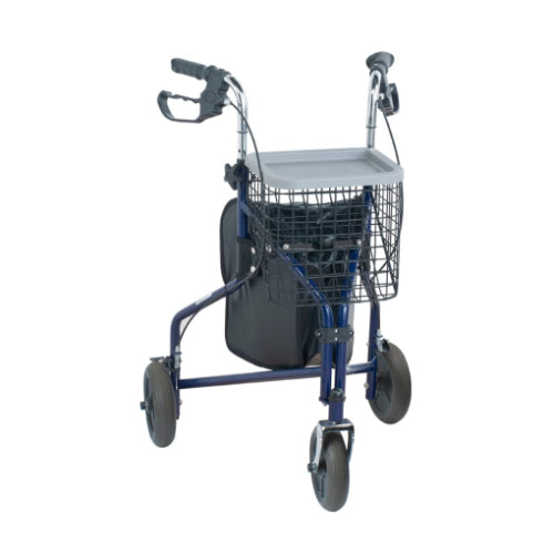 Drive Medical Rollator 3 Wheeled with Pouch and Basket Loop Brake-Flame Blue 3-Wheel Rollators Drive Medical