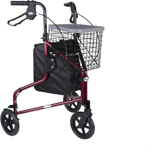 Drive Medical Rollator 3 Wheeled with Pouch and Basket Loop Brake-Flame Red 3-Wheel Rollators Drive Medical