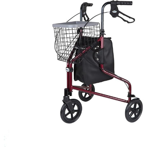 Drive Medical Rollator 3 Wheeled with Pouch and Basket Loop Brake-Flame Red 3-Wheel Rollators Drive Medical