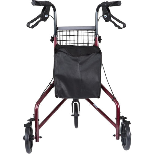 Drive Medical Rollator 3 Wheeled with Pouch and Basket Loop Brake-Flame Red 3-Wheel Rollators Drive Medical