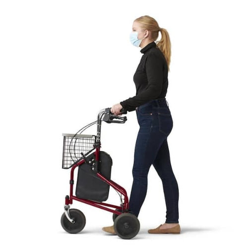 Drive Medical Rollator 3 Wheeled with Pouch and Basket Loop Brake-Flame Red 3-Wheel Rollators Drive Medical