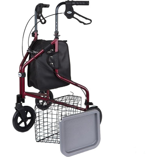 Drive Medical Rollator 3 Wheeled with Pouch and Basket Loop Brake-Flame Red 3-Wheel Rollators Drive Medical