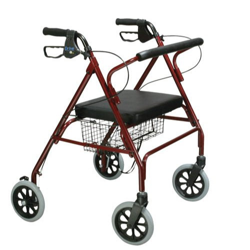 Drive Medical Rollator 4 Wheel Steel with 8 inch Casters and Basket Loop, Red Standard 4-Wheel Rollators Drive Medical Default Title