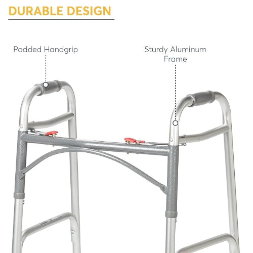Drive Medical Walker Folding Two Button Adult With 5 Wheels Deluxe Drive Medical
