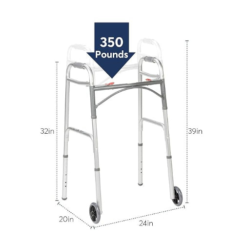 Drive Medical Walker Folding Two Button Adult With 5 Wheels Deluxe Drive Medical