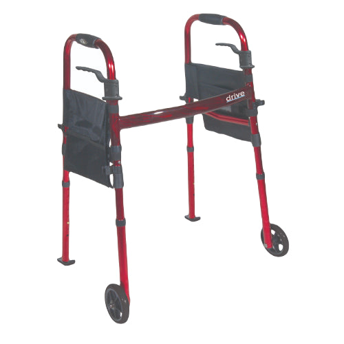Drive Medical Deluxe Folding Travel Walker,Red Walkers - Two Button Drive Medical