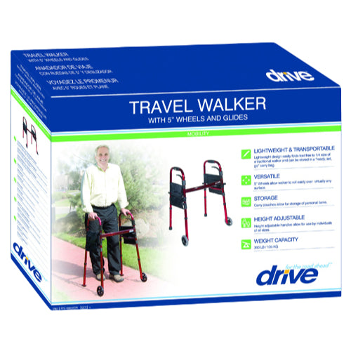 Drive Medical Deluxe Folding Travel Walker,Red Walkers - Two Button Drive Medical