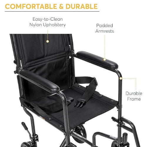 Drive Medical Transport Wheelchair 17 inch, Silver Vein Finish Drive Medical
