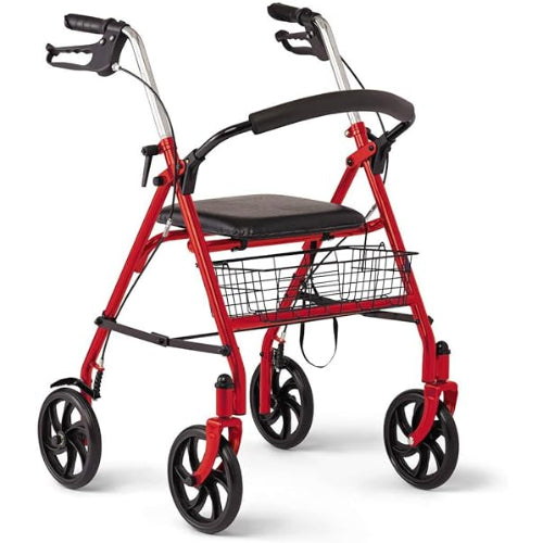 Drive Medical 4 Wheel Steel Rollator with 8 Inches Casters & Basket-Loop-Red Drive Medical