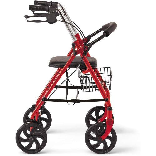 Drive Medical 4 Wheel Steel Rollator with 8 Inches Casters & Basket-Loop-Red Drive Medical Default Title