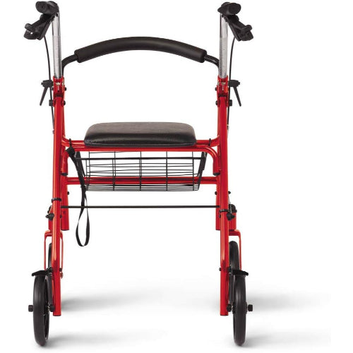 Drive Medical 4 Wheel Steel Rollator with 8 Inches Casters & Basket-Loop-Red Drive Medical