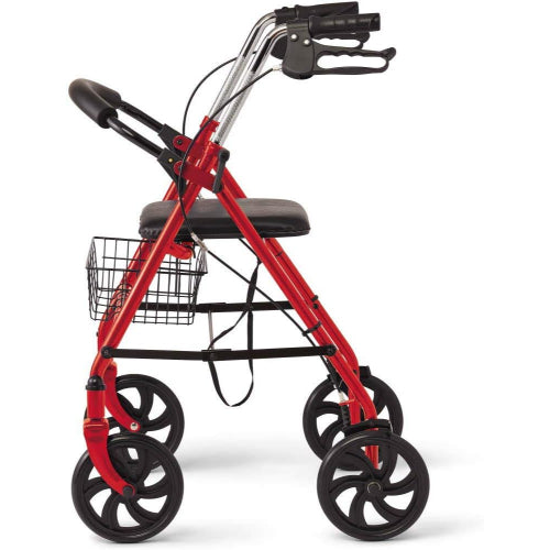 Drive Medical 4 Wheel Steel Rollator with 8 Inches Casters & Basket-Loop-Red Drive Medical