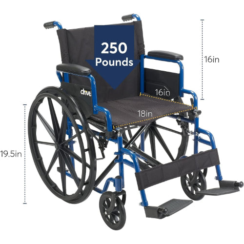 Drive Medical Blue Streak 20 Inches Single Axle WheelChair with Flip-Back Desk Arms And Elevating Leg Rests Drive Medical