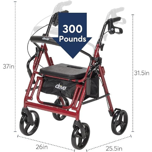 Drive Medical Duet Rollator/Transport Chair Burgundy Drive Medical