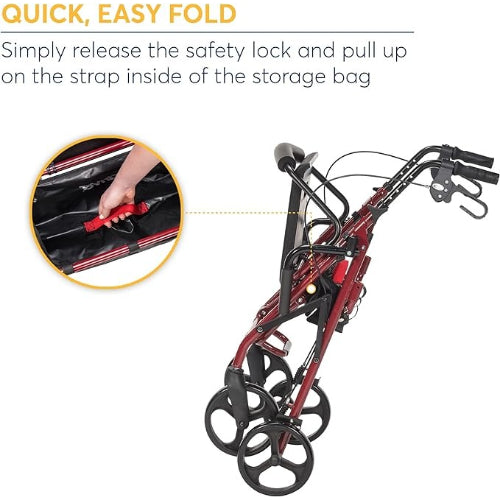 Drive Medical Duet Rollator/Transport Chair Burgundy Drive Medical