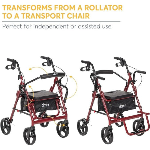 Drive Medical Duet Rollator/Transport Chair Burgundy Drive Medical