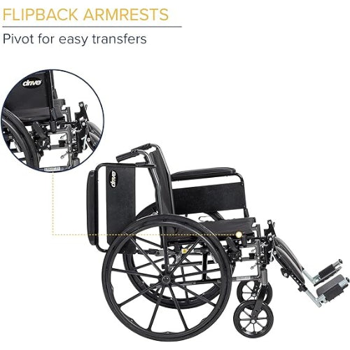 Drive Medical K3 Cruiser III Light Weight Wheelchair with Detachable Desk Arms And Elevating Leg Rests Drive Medical