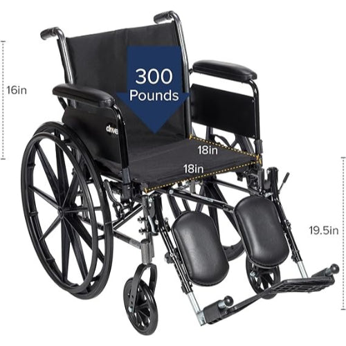 Drive Medical K3 Wheelchair Light Weight 18 with Detachable full arms & Elevating Legrests Cruiser III Drive Medical