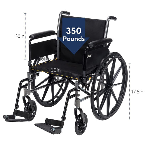 Drive Medical K3 Wheelchair Light Weight 20 Inches with Detachable full arms And Elevating Legrests Cruiser III Drive Medical