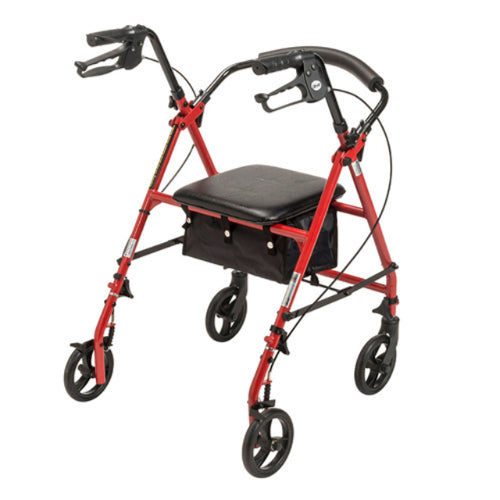 Drive Medical Steel Rollator with 6 inch Wheels Knocked-Down, Red Drive Medical