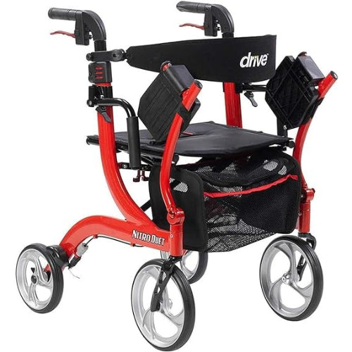 Drive Medical Nitro Duet Rollator Transport Wheelchair, Red Wheelchairs Drive Medical