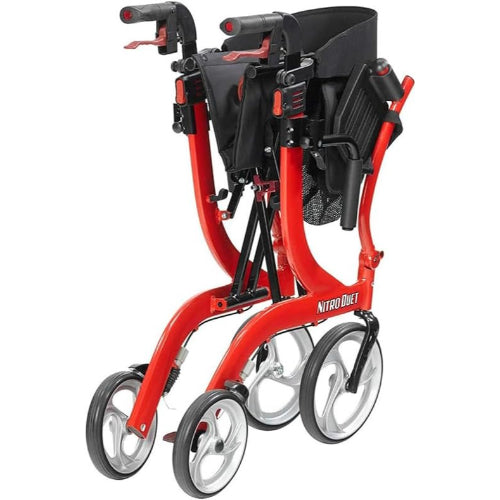 Drive Medical Nitro Duet Rollator Transport Wheelchair, Red Wheelchairs Drive Medical