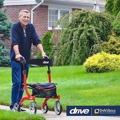 Drive Medical Nitro Duet Rollator Transport Wheelchair, Red Wheelchairs Drive Medical