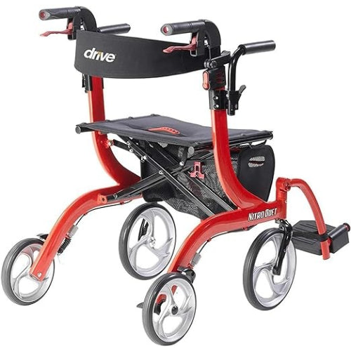Drive Medical Nitro Duet Rollator Transport Wheelchair, Red Wheelchairs Drive Medical