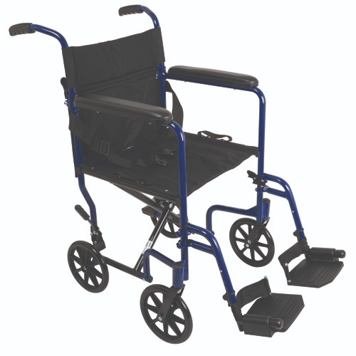 Drive Medical Aluminum Transport Chair with Footrests Blue Wheelchair - Transport Drive Medical Default Title