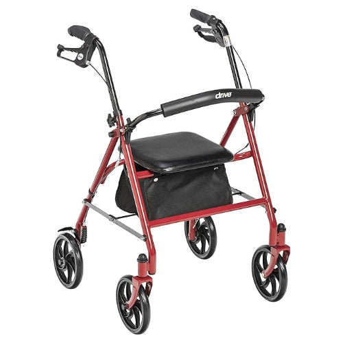 Drive Medical Four Wheel Walker Rollator with Removable Back Support Drive Medical Red