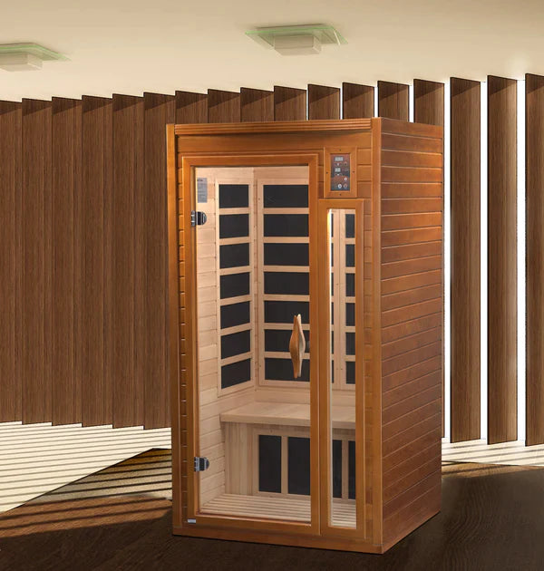 Dynamic Barcelona Elite 2 Person Ultra Low EMF Far Infrared Sauna (Honey Dark Stain) INFRARED SAUNA Dynamic Saunas