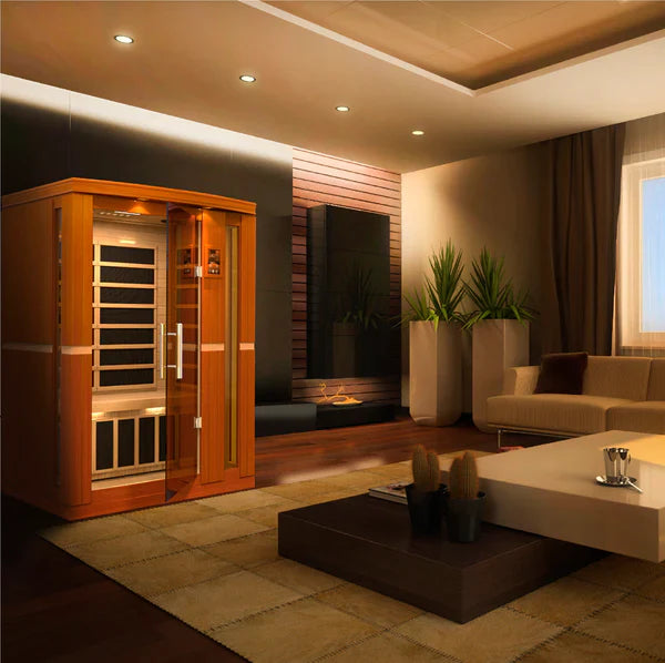 Dynamic Vittoria 2-person Low EMF Far Infrared Sauna (Honey Dark Stain) INFRARED SAUNA Dynamic Saunas