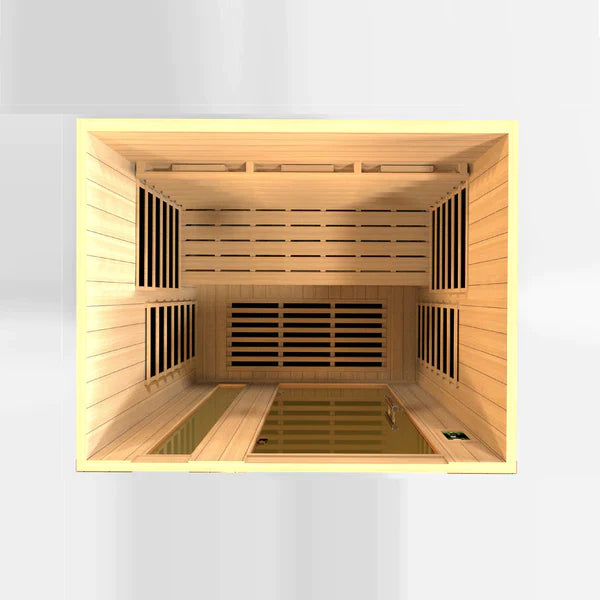 Dynamic Lugano 3-Person Full Spectrum Near Zero EMF FAR Infrared Sauna (Canadian Red Cedar - Honey Dark Stain) INFRARED SAUNA Dynamic Saunas