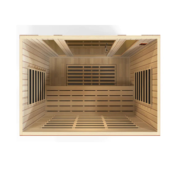 Dynamic Bergamo 4-person Low EMF FAR Infrared Sauna (Honey Dark Stain) INFRARED SAUNA Dynamic Saunas